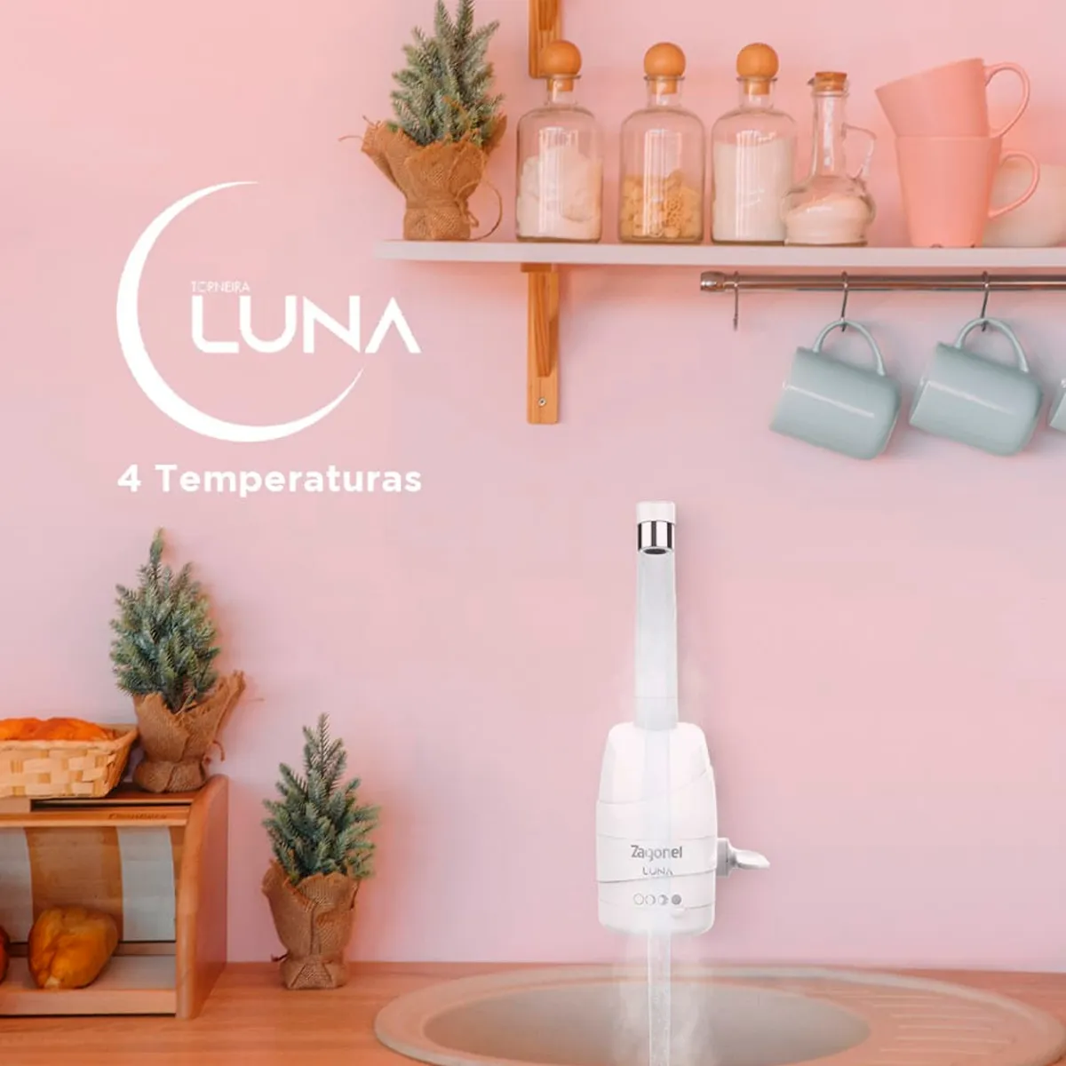 Torneira Elétrica Luna Parede Branca 5500w 220v - Zagonel - Imagem 3