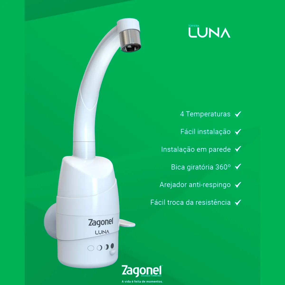 Torneira Elétrica Luna Parede Branca 5500w 220v - Zagonel - Imagem 5